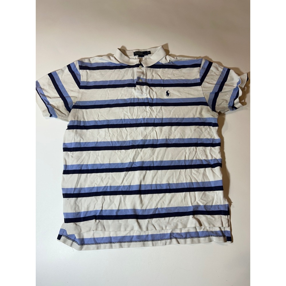 Polo Ralph Lauren Polo Shirt Men's XL White Blue Striped Short Sleeve Classic